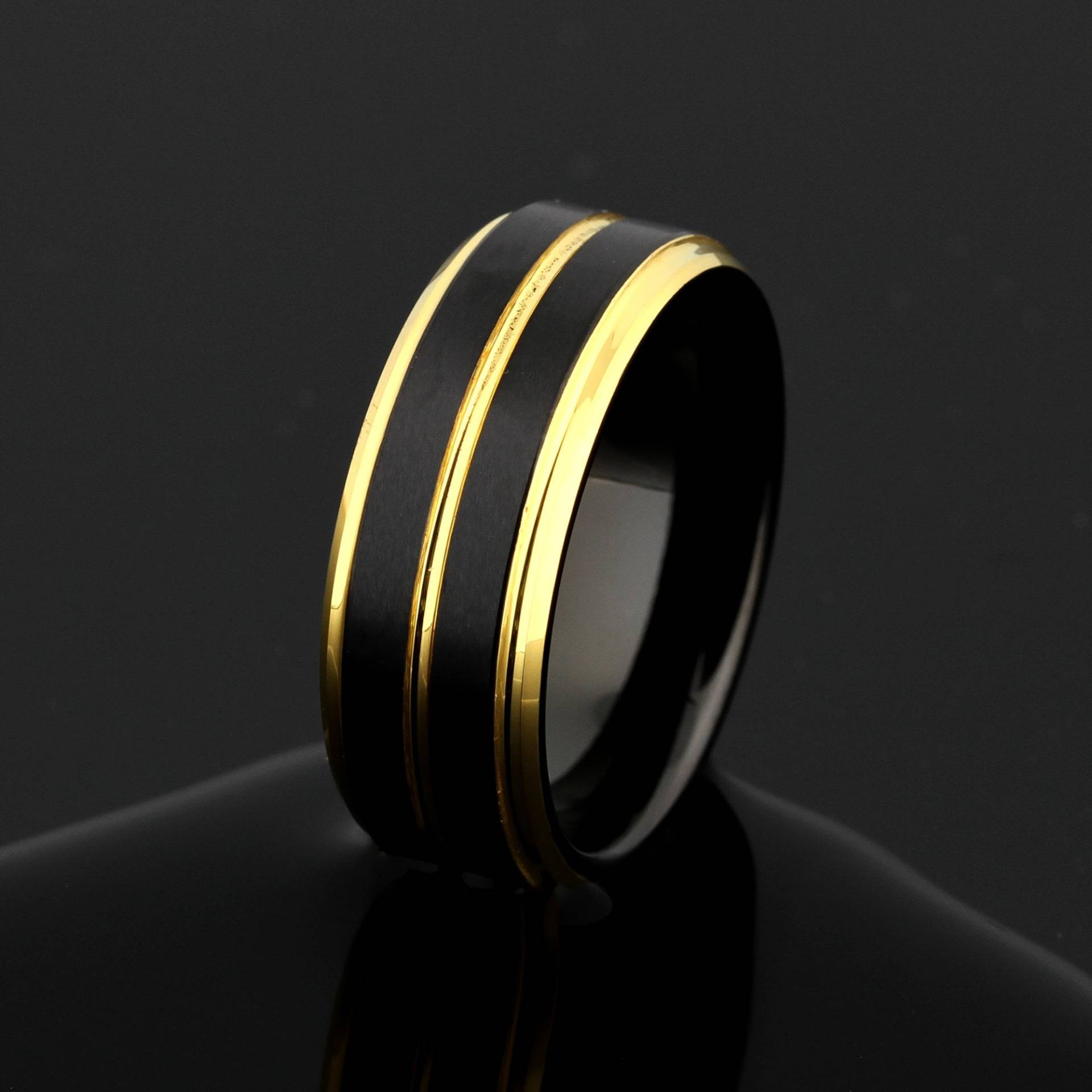 8mm Wolfram Ehering Männer Schwarz & Gold, Ring, Versprechen Ring Für Herren von PJpersonalized