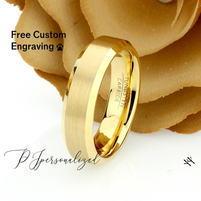 Matt Gold Wolfram Ehering Abgeschrägter Ring 6 Mm, Verlobungsring, Jubiläumsring 8 Mm von PJpersonalized