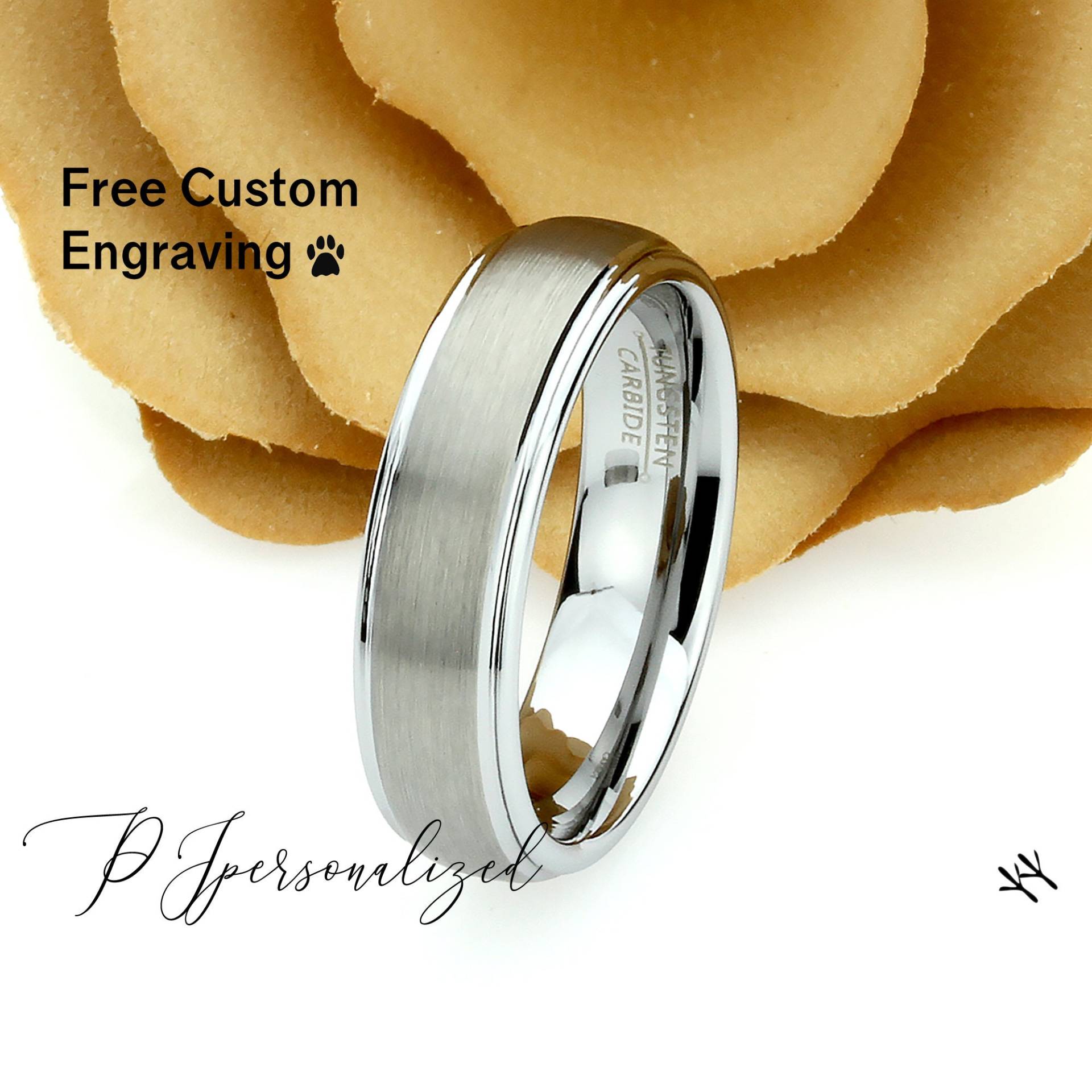 Matte Wolfram Ehering 6 Mm Gewölbter Ring Mit Individueller Gravur von PJpersonalized