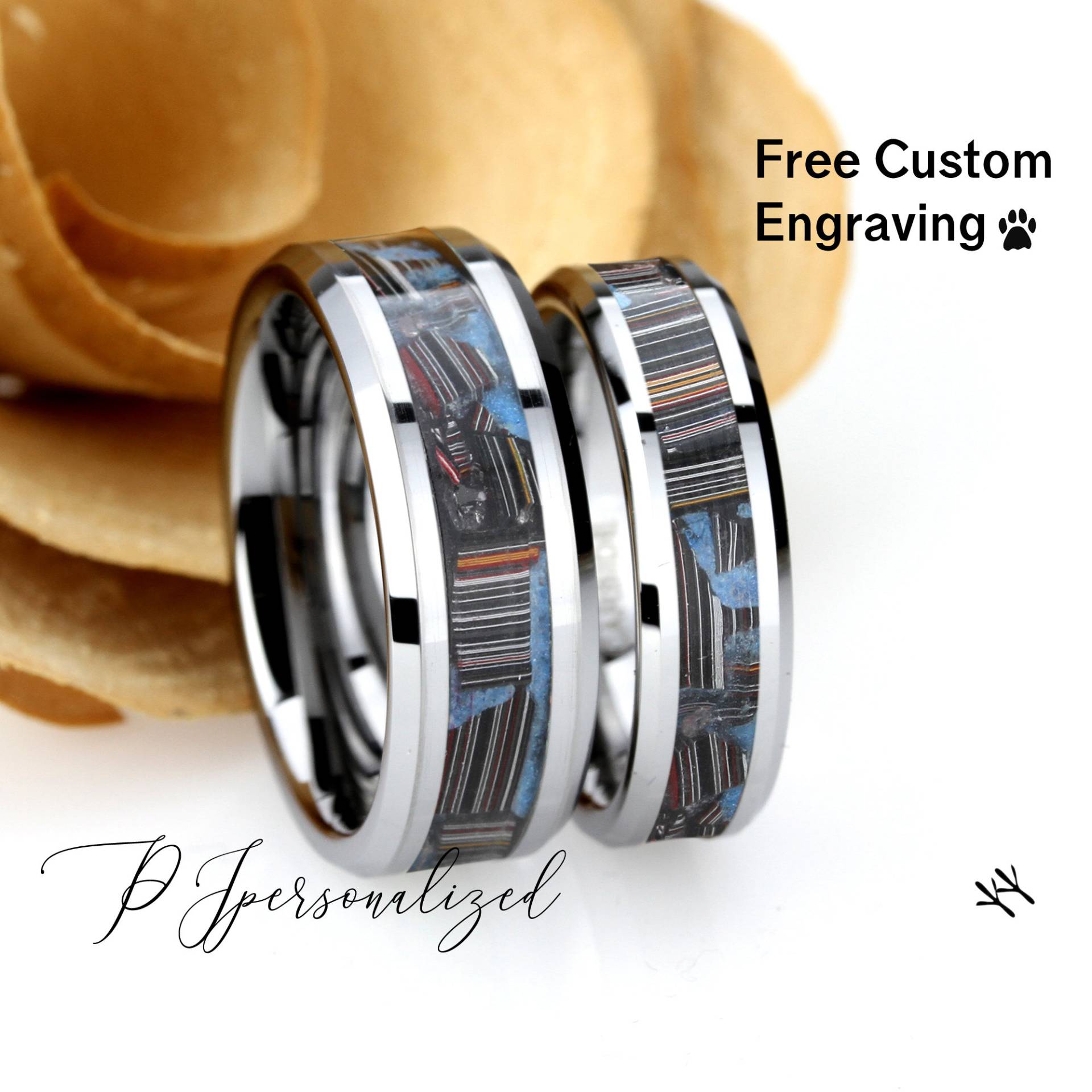 Seine Und Ihre Wolfram Ehering Set, Fordite Inlay Für Männer & Frauen, 8mm/6mm, Versprechen Ring Paare von PJpersonalized