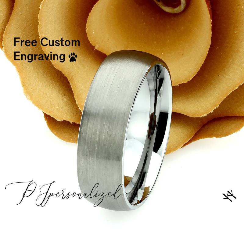 Matte Gewölbter Wolfram Ehering, 8 Mm Grauer Wolframring, Verlobungsring, Jubiläumsring von PJpersonalized