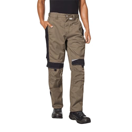 pka BESTWORK Arbeitshose Herren mit Stretch-Bund & Kniepolster-Taschen in Khaki/Schwarz Größe 94 von pka