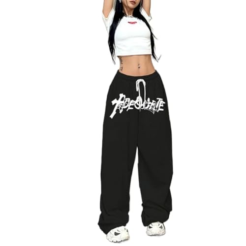 PKIMKM Hip Hop Jazz Dance High Waist Loose Straight Hose Wide Leg Drawstring, Schwarz , M von PKIMKM