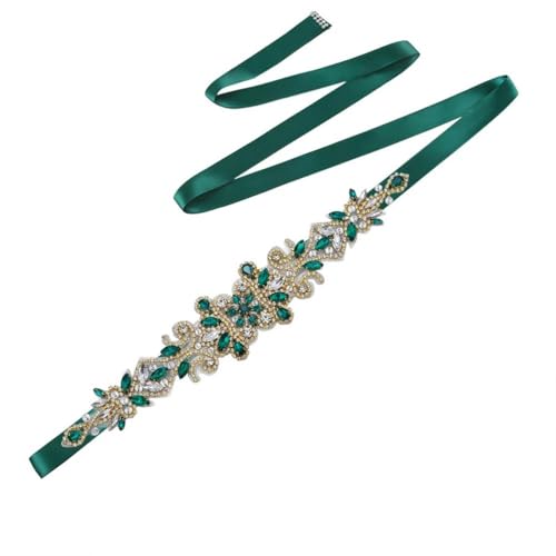 Brautkleid Gürtel Gold handgefertigt Schärpe Zubehör Frauen täglich Abend Party Kleid grün Strass-dunkelgrün Band von PKINN