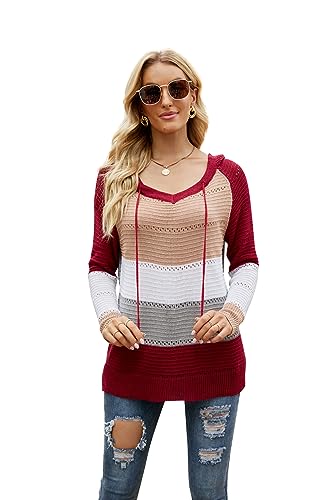 Damen Farbblock Kapuzenpullover Gestreift Hoodie Entspannt Sweatshirt mit Kapuze Oberteile Langarm Pullover Tops von PKOUVOO