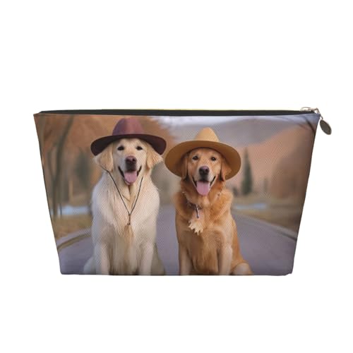 Golden Retriever Kulturbeutel mit Hunde-Motiv, Reise-Make-up-Aufbewahrungstasche, Kosmetiktasche, PU-Leder, wasserdicht, leicht, Make-up-Tasche, Organizer für Mädchen, Frauen und Männer, Größe 3D Golden Retriever Kulturbeutel mit Hunde-Motiv, Reise-Make-up-Aufbewahrungstasche, Kosmetiktasche, PU-Leder, wasserdicht, leicht, Make-up-Tasche, Organizer für Mädchen, Frauen und Männer, Größe 3D von PKTTECRFPK