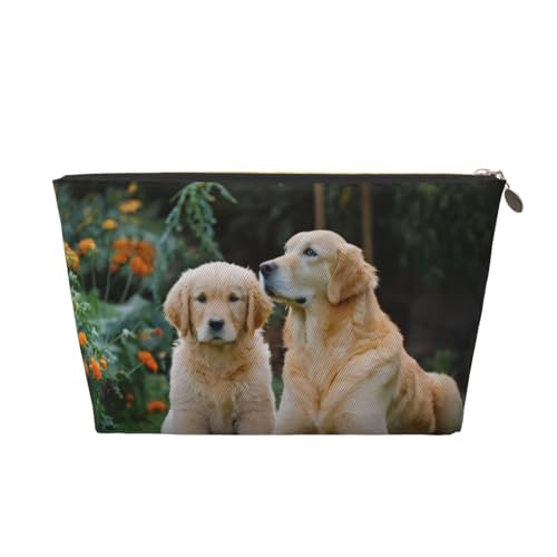 Golden Retriever Kulturbeutel mit Hundeaufdruck, Reise-Make-up-Aufbewahrungstasche, Kosmetiktasche, PU-Leder, wasserdicht, leicht, Make-up-Tasche, Organizer für Mädchen, Frauen und Männer, Größe 3D Golden Retriever Kulturbeutel mit Hundeaufdruck, Reise-Make-up-Aufbewahrungstasche, Kosmetiktasche, PU-Leder, wasserdicht, leicht, Make-up-Tasche, Organizer für Mädchen, Frauen und Männer, Größe 3D von PKTTECRFPK