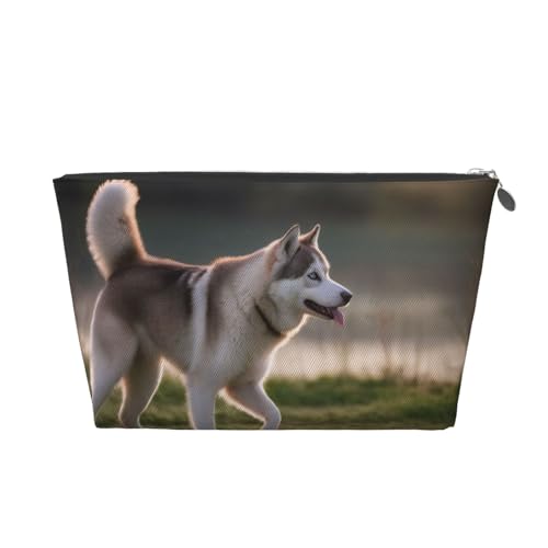 Husky Kulturbeutel mit Hunde-Aufdruck, Reise-Make-up-Aufbewahrungstasche, Kosmetiktasche, PU-Leder, wasserdicht, leicht, Make-up-Tasche, Organizer für Mädchen, Frauen und Männer, silber, Einheitsgröße Husky Kulturbeutel mit Hunde-Aufdruck, Reise-Make-up-Aufbewahrungstasche, Kosmetiktasche, PU-Leder, wasserdicht, leicht, Make-up-Tasche, Organizer für Mädchen, Frauen und Männer, silber, Einheitsgröße von PKTTECRFPK