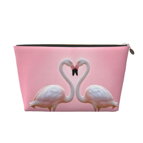 Kulturbeutel mit Flamingos auf weißem Druck, Reise-Make-up-Aufbewahrungstasche, Kosmetiktasche, PU-Leder, wasserdicht, leicht, Make-up-Tasche, Organizer für Mädchen, Frauen und Männer, Größe 3D Kulturbeutel mit Flamingos auf weißem Druck, Reise-Make-up-Aufbewahrungstasche, Kosmetiktasche, PU-Leder, wasserdicht, leicht, Make-up-Tasche, Organizer für Mädchen, Frauen und Männer, Größe 3D von PKTTECRFPK