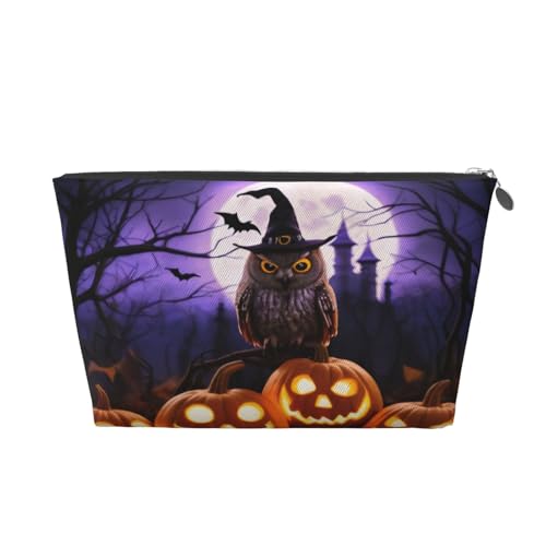 Kulturbeutel mit Halloween-Eule, Geisterdruck, Reise-Make-up-Aufbewahrungstasche, Kosmetiktasche, PU-Leder, wasserdicht, leicht, Make-up-Tasche, Organizer für Mädchen, Frauen und Männer, silber Kulturbeutel mit Halloween-Eule, Geisterdruck, Reise-Make-up-Aufbewahrungstasche, Kosmetiktasche, PU-Leder, wasserdicht, leicht, Make-up-Tasche, Organizer für Mädchen, Frauen und Männer, silber von PKTTECRFPK