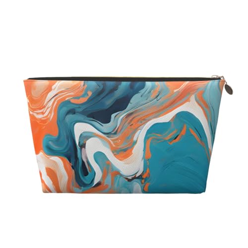 Kulturbeutel mit Kunstdruck, Orange, Weiß und Blau, Reise-Make-up-Aufbewahrungstasche, Kosmetiktasche, PU-Leder, wasserdicht, leicht, Make-up-Tasche, Organizer für Mädchen, Frauen und Männer, Größe 3D Kulturbeutel mit Kunstdruck, Orange, Weiß und Blau, Reise-Make-up-Aufbewahrungstasche, Kosmetiktasche, PU-Leder, wasserdicht, leicht, Make-up-Tasche, Organizer für Mädchen, Frauen und Männer, Größe 3D von PKTTECRFPK
