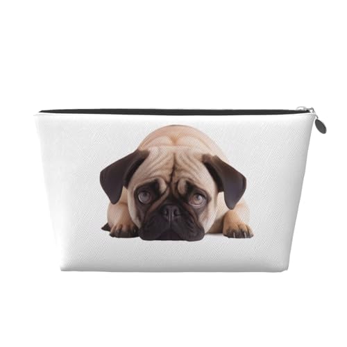 Kulturbeutel mit Mops-Aufdruck, Reise-Make-up-Aufbewahrungstasche, Kosmetiktasche, PU-Leder, wasserdicht, leicht, Make-up-Tasche, Organizer für Mädchen, Frauen und Männer, silber, Einheitsgröße Kulturbeutel mit Mops-Aufdruck, Reise-Make-up-Aufbewahrungstasche, Kosmetiktasche, PU-Leder, wasserdicht, leicht, Make-up-Tasche, Organizer für Mädchen, Frauen und Männer, silber, Einheitsgröße von PKTTECRFPK
