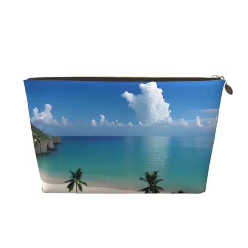 Kulturbeutel mit Strand- und Palmenaufdruck, Reise-Make-up-Aufbewahrungstasche, Kosmetiktasche, PU-Leder, wasserdicht, leicht, Make-up-Tasche, Organizer für Mädchen, Frauen und Männer, Größe 3D Kulturbeutel mit Strand- und Palmenaufdruck, Reise-Make-up-Aufbewahrungstasche, Kosmetiktasche, PU-Leder, wasserdicht, leicht, Make-up-Tasche, Organizer für Mädchen, Frauen und Männer, Größe 3D von PKTTECRFPK