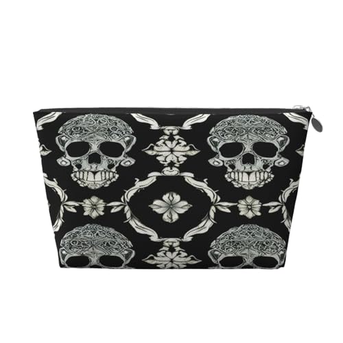 Kulturbeutel mit Totenkopf-Motiv, Reise-Make-up-Aufbewahrungstasche, Kosmetiktasche, PU-Leder, wasserdicht, leicht, Make-up-Tasche, Organizer für Mädchen, Frauen und Männer, silber, Einheitsgröße Kulturbeutel mit Totenkopf-Motiv, Reise-Make-up-Aufbewahrungstasche, Kosmetiktasche, PU-Leder, wasserdicht, leicht, Make-up-Tasche, Organizer für Mädchen, Frauen und Männer, silber, Einheitsgröße von PKTTECRFPK