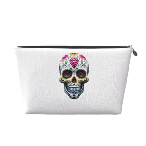 Kulturbeutel mit Totenkopf-Motiv, Reise-Make-up-Aufbewahrungstasche, Kosmetiktasche, PU-Leder, wasserdicht, leicht, Make-up-Tasche, Organizer für Mädchen, Frauen und Männer, silber, Einheitsgröße Kulturbeutel mit Totenkopf-Motiv, Reise-Make-up-Aufbewahrungstasche, Kosmetiktasche, PU-Leder, wasserdicht, leicht, Make-up-Tasche, Organizer für Mädchen, Frauen und Männer, silber, Einheitsgröße von PKTTECRFPK