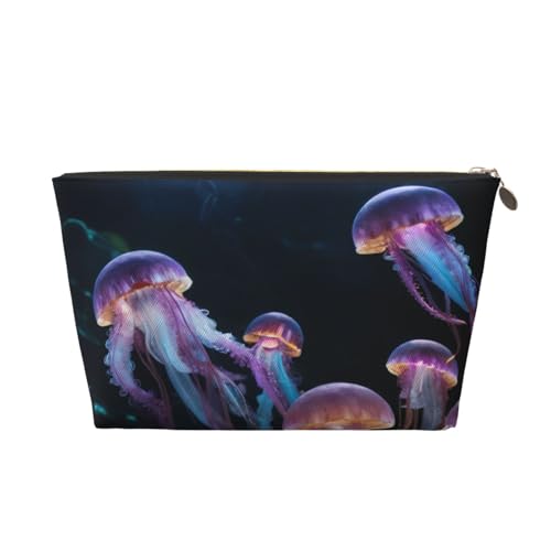 Kulturbeutel mit buntem Quallen-Druck, Reise-Make-up-Aufbewahrungstasche, Kosmetiktasche, PU-Leder, wasserdicht, leicht, Make-up-Tasche, Organizer für Mädchen, Damen und Herren, Größe 3D von PKTTECRFPK