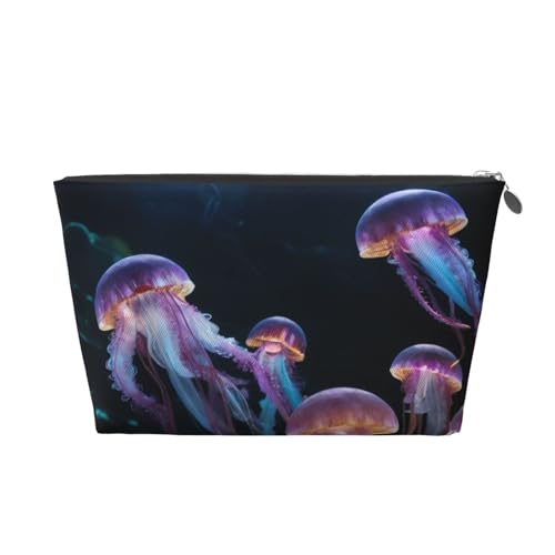 Kulturbeutel mit buntem Quallen-Druck, Reise-Make-up-Aufbewahrungstasche, Kosmetiktasche, PU-Leder, wasserdicht, leicht, Make-up-Tasche, Organizer für Mädchen, Damen und Herren, silber, Einheitsgröße Kulturbeutel mit buntem Quallen-Druck, Reise-Make-up-Aufbewahrungstasche, Kosmetiktasche, PU-Leder, wasserdicht, leicht, Make-up-Tasche, Organizer für Mädchen, Damen und Herren, silber, Einheitsgröße von PKTTECRFPK