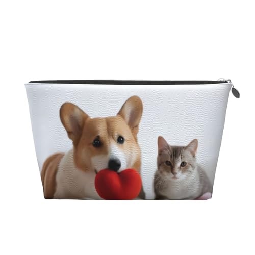 Kulturbeutel mit niedlichem Hundeaufdruck, Reise-Make-up-Aufbewahrungstasche, Kosmetiktasche, PU-Leder, wasserdicht, leicht, Make-up-Tasche, Organizer für Mädchen, Frauen und Männer, silber Kulturbeutel mit niedlichem Hundeaufdruck, Reise-Make-up-Aufbewahrungstasche, Kosmetiktasche, PU-Leder, wasserdicht, leicht, Make-up-Tasche, Organizer für Mädchen, Frauen und Männer, silber von PKTTECRFPK