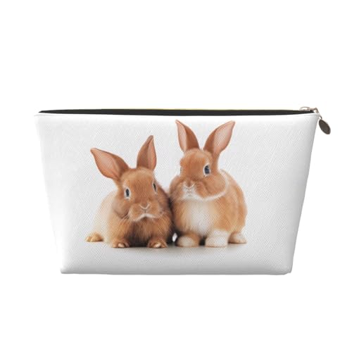 Kulturbeutel mit niedlichem weißem Kaninchen-Aufdruck, Reise-Make-up-Aufbewahrungstasche, Kosmetiktasche, PU-Leder, wasserdicht, leicht, Make-up-Tasche, Organizer für Mädchen, Frauen und Männer, Größe von PKTTECRFPK