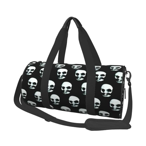 Mallard Sporttasche mit Entenmuster, 25 l, runde Reisetasche für Damen und Herren, für Fitnessstudio, Wandern, Yoga, Schwimmen, 45 x 23 x 23 cm, Schwarzer Totenkopf, Einheitsgröße, Reisetasche Mallard Sporttasche mit Entenmuster, 25 l, runde Reisetasche für Damen und Herren, für Fitnessstudio, Wandern, Yoga, Schwimmen, 45 x 23 x 23 cm, Schwarzer Totenkopf, Einheitsgröße, Reisetasche von PKTTECRFPK