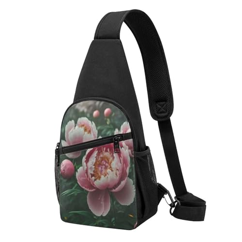 PKTTECRFPK Kleine Schultertasche, stilvoller Schäferhund, Crossbody-Tasche, Brust-Schultertasche, Umhängetasche, Reisen, Wandern, lässiger Tagesrucksack für Damen und Herren, Pfingstrose PKTTECRFPK Kleine Schultertasche, stilvoller Schäferhund, Crossbody-Tasche, Brust-Schultertasche, Umhängetasche, Reisen, Wandern, lässiger Tagesrucksack für Damen und Herren, Pfingstrose von PKTTECRFPK
