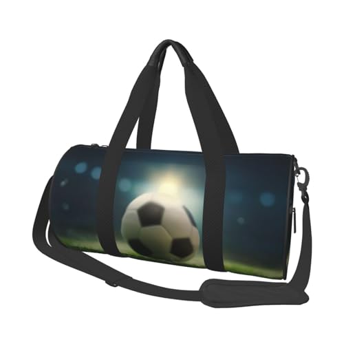 Sporttasche, 25 l, runde Reisetasche für Damen und Herren, für Fitnessstudio, Wandern, Yoga, Schwimmen, 45 x 23 x 23 cm, goldfarben, Fußball auf Gras, Einheitsgröße, Reisetasche Sporttasche, 25 l, runde Reisetasche für Damen und Herren, für Fitnessstudio, Wandern, Yoga, Schwimmen, 45 x 23 x 23 cm, goldfarben, Fußball auf Gras, Einheitsgröße, Reisetasche von PKTTECRFPK