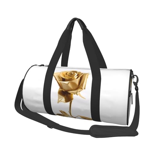 Sporttasche, 25 l, runde Reisetasche für Damen und Herren, für Fitnessstudio, Wandern, Yoga, Schwimmen, 45 x 23 x 23 cm, goldfarben, Gold Rose Floral, Einheitsgröße, Reisetasche Sporttasche, 25 l, runde Reisetasche für Damen und Herren, für Fitnessstudio, Wandern, Yoga, Schwimmen, 45 x 23 x 23 cm, goldfarben, Gold Rose Floral, Einheitsgröße, Reisetasche von PKTTECRFPK