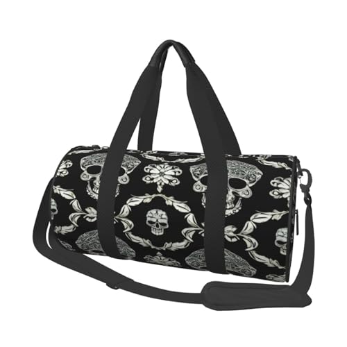 Sporttasche mit Totenkopf-Motiv, 25 l, runde Reisetasche für Damen und Herren, für Fitnessstudio, Wandern, Yoga, Schwimmen, 45 x 23 x 23 cm, Totenkopf mit Blumen, Einheitsgröße, Reisetasche Sporttasche mit Totenkopf-Motiv, 25 l, runde Reisetasche für Damen und Herren, für Fitnessstudio, Wandern, Yoga, Schwimmen, 45 x 23 x 23 cm, Totenkopf mit Blumen, Einheitsgröße, Reisetasche von PKTTECRFPK