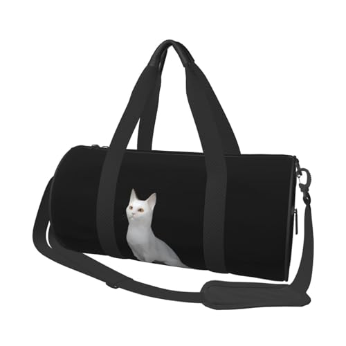 Sporttasche mit niedlichem Hahn-Aufdruck, 25 l, runde Reisetasche für Damen und Herren, für Fitnessstudio, Wandern, Yoga, Schwimmen, 45 x 23 x 23 cm, weiße katze, Einheitsgröße, Reisetasche Sporttasche mit niedlichem Hahn-Aufdruck, 25 l, runde Reisetasche für Damen und Herren, für Fitnessstudio, Wandern, Yoga, Schwimmen, 45 x 23 x 23 cm, weiße katze, Einheitsgröße, Reisetasche von PKTTECRFPK