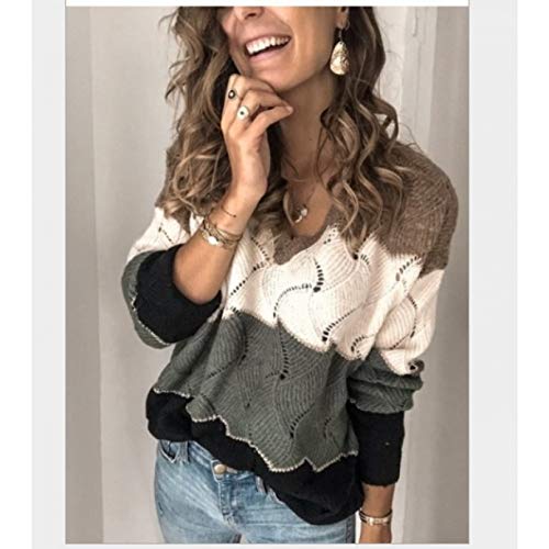 PKYGXZ Damen farblich passend Warm Sweater Rundhalsausschnitt Langarmpullover Strickpullover Herbst und Winter All-Match Pullover Pullover von PKYGXZ