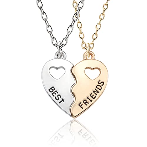 2 Stück Edelstahl Unisex Paare Anhänger Halskette Puzzle Love Heart ，BFF Halsketten Freundschaftskette Beste Freunde für Mädchen Geburtstagsgeschenke Anhänger Kette Geschenke (Gold Silber) von PLABBDPL