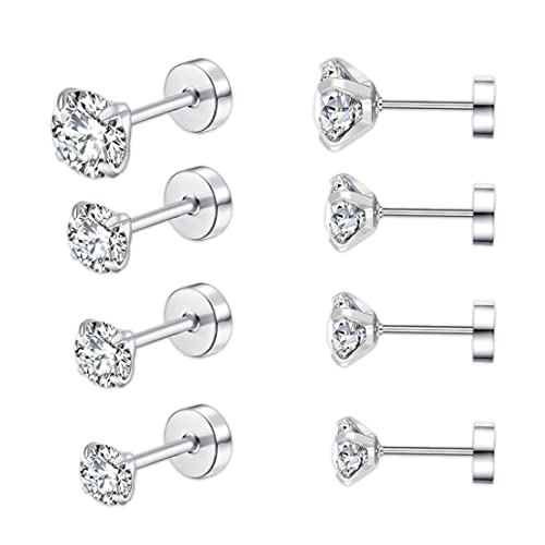 4 Paare 925 Silber Ohrringe Set Ohrstecker Damen Silber Ohrringe Stecker Diamant Ohrringe Mädchen Ohrringe Damen Silber Ohrstecker Herren in 2, 3, 4, 5, mm Ohrringe für Damen Männer Mädchen von PLABBDPL