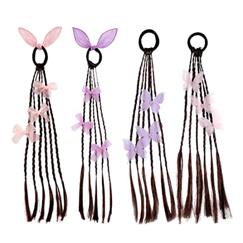 4 Pcs Haarsträhnen Kinder Set, Kinder Geflochtene Haare, Geflochtene Haare Kinder, Kinder Bunte Haare Hohe Pferdeschwanzschleife mit Elastischem Seilband für Mädchen Frauen Party Geburtstag Sport von PLABBDPL