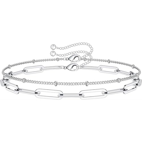Armband-Set, Silber Armband Damen, Boho Armreifen Modeschmuck für Damen und Mädchen, Silber Verstellbares Armband Sparkling Plain Silber Freundschaftsarmbänder Für Frauen Freundin Ehefrau, 2 Stück von PLABBDPL