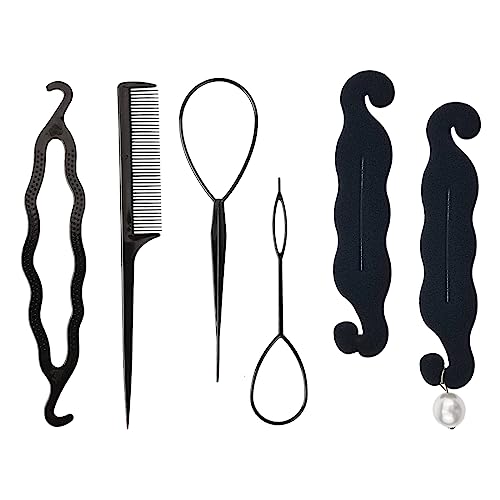 Haarstyling-Zubehör, 6PCS Haar Zubehör Styling Set,Haar Flechtwerkzeug, Haarknoten Braid Maker,Topsy Tail Hair Loop Tool Kit DIY Style Mädchen Frauen Frisurenhilfe Band Spiral Flechten für Haarspangen von PLABBDPL