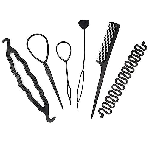 Haarstyling-Zubehör, 6PCS Haarknoten Braid Maker,Haar Flechtwerkzeug, Haar Zubehör Styling Set,Topsy Tail Hair Loop Tool Kit DIY Style Mädchen Frauen Frisurenhilfe Band Spiral Flechten für Haarspangen von PLABBDPL