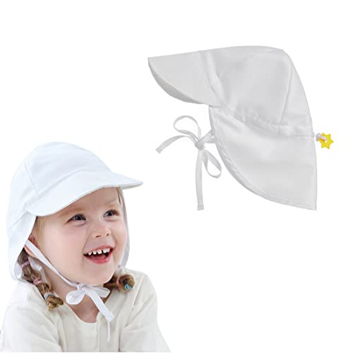 PLABBDPL Unisex Baby Sonnenhut mit Verstellbarer Kinnriemen und Nackenschutz, Baby-Sommermütze Baumwolle Anti-UV UPF 50+, S：44-48cm (6 MESI~2 anni) von PLABBDPL