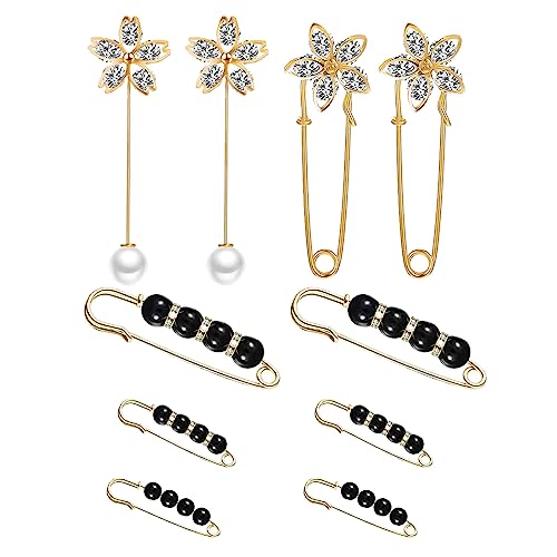 PLABBDPL 10 Stück Sicherheitsnadel Brosche Pullover Schal Clips mit Faux Strass und Perle Frauen Brosche Pin Set Perlen Brosche für Damen Mädchen Kostüm Zubehör, Gold von PLABBDPL