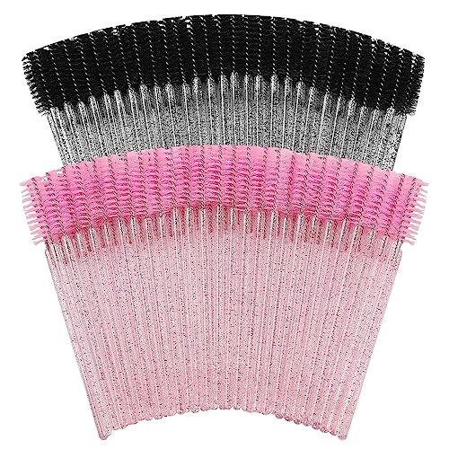 PLABBDPL 100 Stück Einweg Wimpernbürste, Einweg Mascara Zauberstäbe, Kosmetik Pinsel für Wimpern und Augenbrauen für Beauty-Salon und Hausgebrauch (Transparentes Rosa, Transparent Schwarz) von PLABBDPL