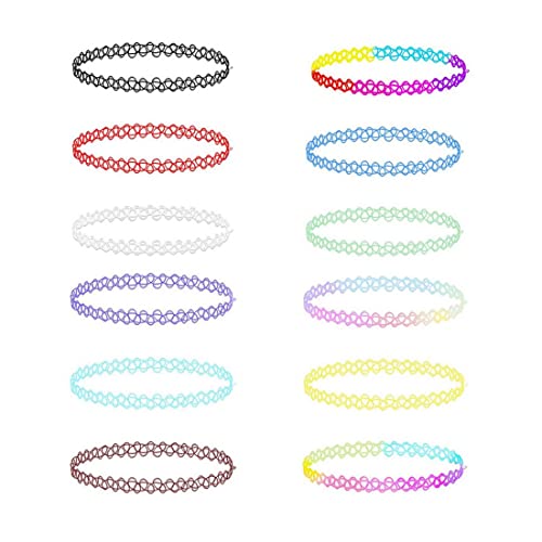 PLABBDPL 12 Stück Elastische Halskette, Regenbogen-Halskette Choker Halsketten Modeschmuck Modeschmuck für Mädchen Mädchen Kinder Frauen Elastischer Gummi/Kunststoff von PLABBDPL