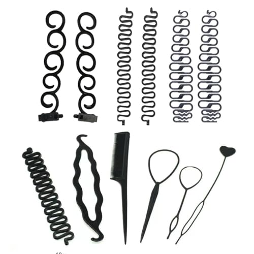 PLABBDPL 12 pcs Haare Frisuren Hilfe Set, Haar Zubehör DIY Kit,Knotenringe für Haarstyling, Haargeflecht Werkzeug für Mädchen, Dutt Bun Frisur Maker Werkzeug, Hair Braid Tools von PLABBDPL