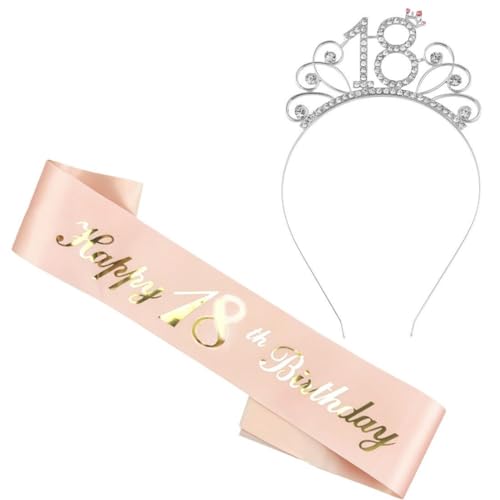PLABBDPL 18. Geburtstags Tiara, Happy 18th Birthday Geburtstags-Krone Schärpe Set, 18 geburtstag deko für 18. geburtstag mädchen alles Gute zum 18. Geburtstagsgeschenk, Partyzubehör PLABBDPL 18. Geburtstags Tiara, Happy 18th Birthday Geburtstags-Krone Schärpe Set, 18 geburtstag deko für 18. geburtstag mädchen alles Gute zum 18. Geburtstagsgeschenk, Partyzubehör von PLABBDPL