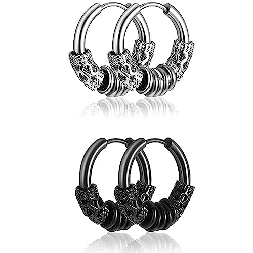 PLABBDPL 2 Paare Creolen Medizinischer Edelstahl Vintage Perforierter Knorpelschmuck Ohrring Creolen Punk Hip Hop Ohrringe Hypoallergen für Damen Herren PLABBDPL 2 Paare Creolen Medizinischer Edelstahl Vintage Perforierter Knorpelschmuck Ohrring Creolen Punk Hip Hop Ohrringe Hypoallergen für Damen Herren von PLABBDPL