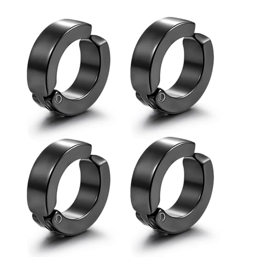 PLABBDPL 2 Paare Herren Ohrringe Edelstahl Creolen Hoops Earrings Set Ohrringe Männer Frauen Knorpel Helix Piercing Ohr Mode Punk Ohrringe Creolen Schwarz Ohrringe, Kein Ohrlochstechen nötig! von PLABBDPL