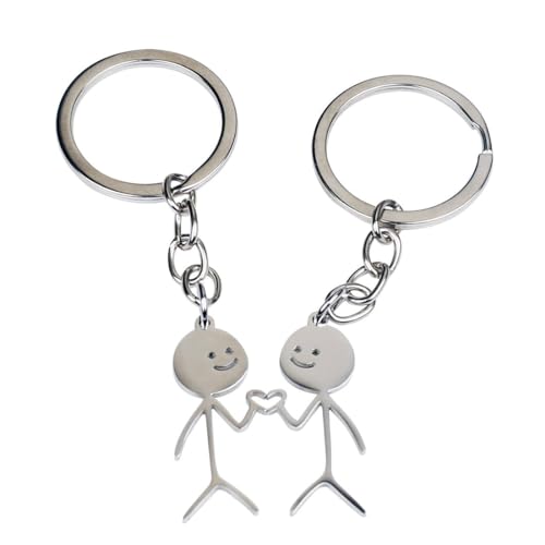 PLABBDPL 2 pcs Skelett Smiley Schlüsselanhänger mit Gebärdensprache, lustige Finger und Stickman-Designs in trendigem Look, Perfekte für Paare süßer Anhänger für Taschen oder Autoschlüssel von PLABBDPL