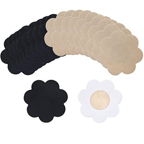 PLABBDPL 20 Paar Nipple Cover, Brustblätter, Einweg wasserdichte Unsichtbare Satin Nippelabdeckung Einweg Brust Aufkleber Nippel Cover Nippelpads Runde Blumen Brustwarzen Abdeckungen, 7.5cm von PLABBDPL