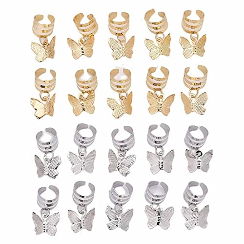 PLABBDPL 20Pcs Dreadlock Schmuck Haarspiralen Clips Haar Geflecht Ringe,Aluminium Dread Lock Verstellbar Metall Cuffs Dreadlocks Perlen Flechtet Haar Schmuck,Haar Dreadlocks Zubehör Für Männer Frauen von PLABBDPL