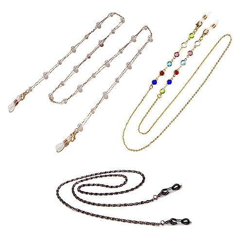 PLABBDPL 3 Stück Brillenkette Sonnenbrillen Brillen Kette Lesebrillen Brillenbänder in Ketten Brillen Hals Schnur Gläser Band Brille Cords für Damen Geschenk von PLABBDPL