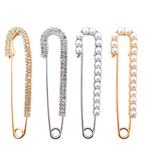 PLABBDPL 4 Stück Damen Brosche Nadel Pullover Schal Clips Faux Kristall und Perle Broschen, 2 Stilen von PLABBDPL