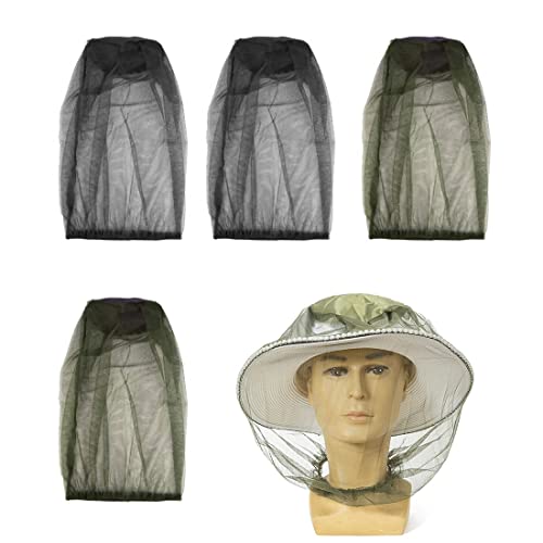 PLABBDPL 4 Stück Moskito Kopfnetz, Fliegennetz für Gesicht, Imkerei imker Anti-mücke Biene Bug Insekt Fly Maske Kappe Hut mit Kopf Net Mesh Gesichtsschutz Outdoor Angelausrüstung (Schwarz+Grün) von PLABBDPL